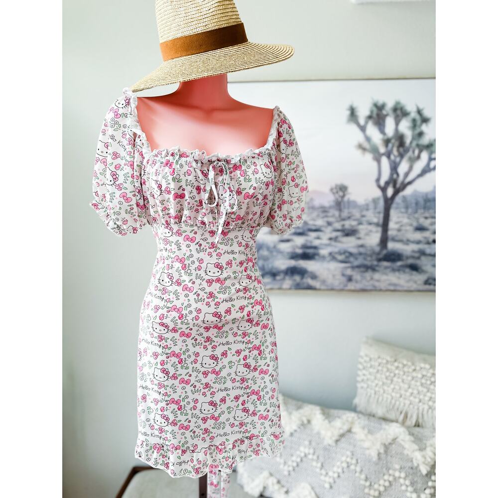 Hello Kitty flirty Kawaii cosplay puff sleeve sweetheart cottagecore dress - Picture 3 of 5